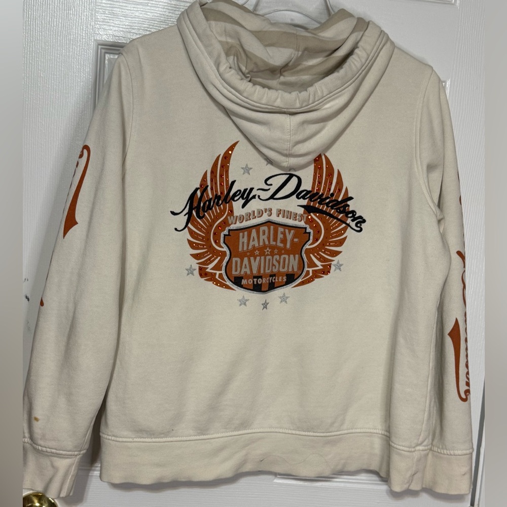 Harley-Davidson Women’s Zip Up Hoodie – Cream, Wings – Size 1W
